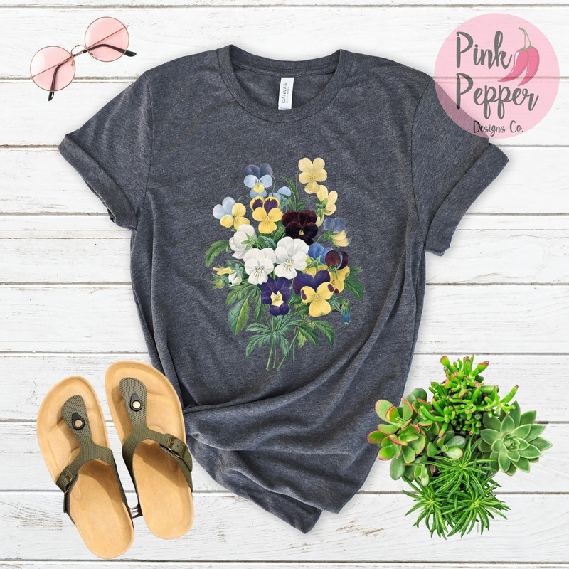 Vintage Pansies T-Shirt Vintage Flowers Tshirt Cottage Core Shirt Gardener Gift Garden Flowers Tee Botanical Yellow & Purple Pansies to 4XL - 2.jpg