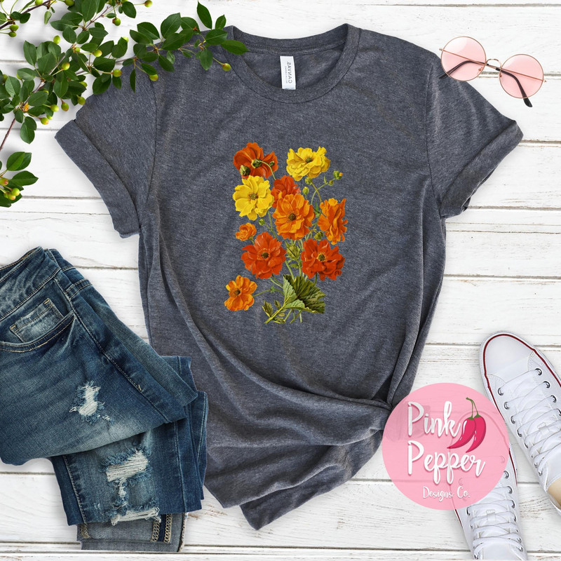Vintage Geums Flowers Tshirt Vintage Botanical T-shirt Cottage Core Tshirt Cottagecore Clothing Gifts Orange Yellow Garden Flowers Plus 4XL - 3.jpg