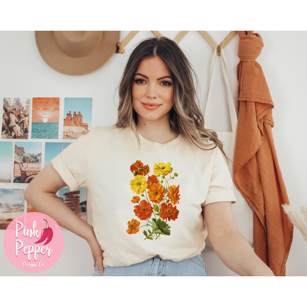 Vintage Geums Flowers Tshirt Vintage Botanical T-shirt Cottage Core Tshirt Cottagecore Clothing Gifts Orange Yellow Garden Flowers Plus 4XL - 5.jpg