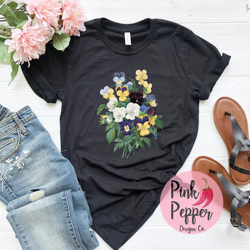 Vintage Pansies T-Shirt Vintage Flowers Tshirt Cottage Core Shirt Gardener Gift Garden Flowers Tee Botanical Yellow & Purple Pansies to 4XL - 5.jpg