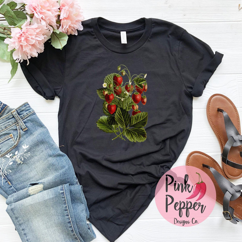 Vintage Strawberries Tshirt Strawberry T-Shirt Botanical CottageCore Shirt Vintage Gardening Tee Gardener Gifts Youth & Adult to 4XL - 4.jpg