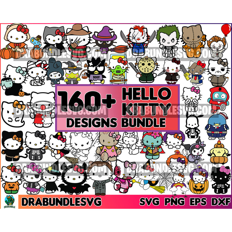 160 Hello Kitty halloween Svg, Hello Kitty Svg, Halloween Kitty Svg, Hello Kitty Christmas Svg, Jack Skellington, Christmas Svg Instant Download.jpg