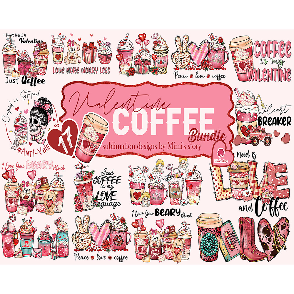 17 Valentine Coffee Skeleton Png Bundle, Valentine Coffee Png, Valentine Drinks Png, Latte Drink Png, Coffee Lover, Valentine Instant Download.jpg