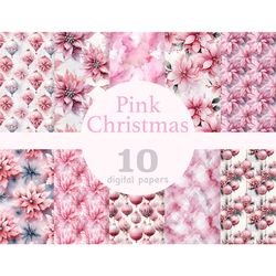 Pink Christmas Digital Paper | Xmas Seamless Pattern Bundle