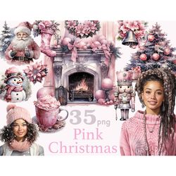 Pink Christmas PNG Bundle | Black Woman Clipart