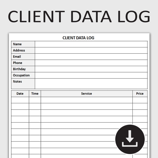 Printable Client Data Log, Business Tracker, Customer Inform | Inspire ...