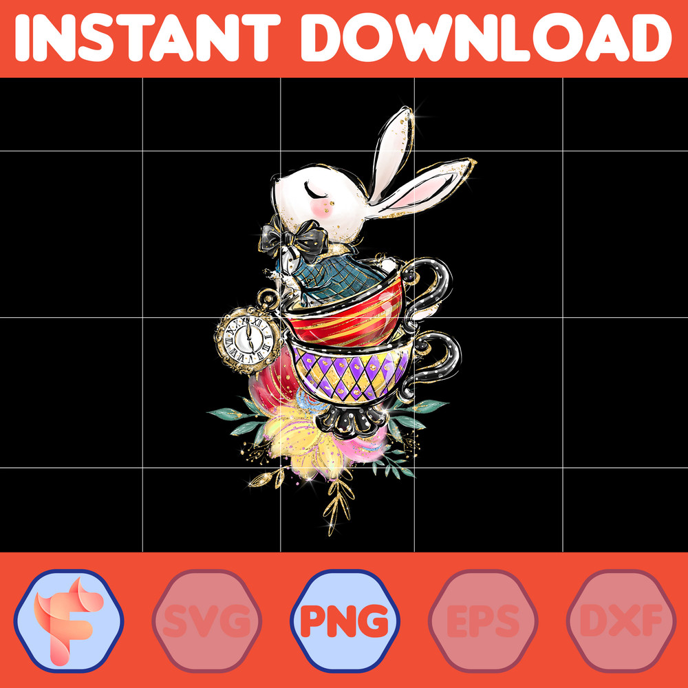 Karamfila's Alice in Wonderland Clipart Png, Mad Hatter Whimsical Tea Party Bunny White Rabbit Cheshire Cat Planner Stickers Sublimation PNG (40).jpg