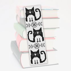 Cross stitch bookmark pattern Black Cats, Cute Cat bookmark, Embroidery pattern, Tuxedo Cat cross stitch pattern