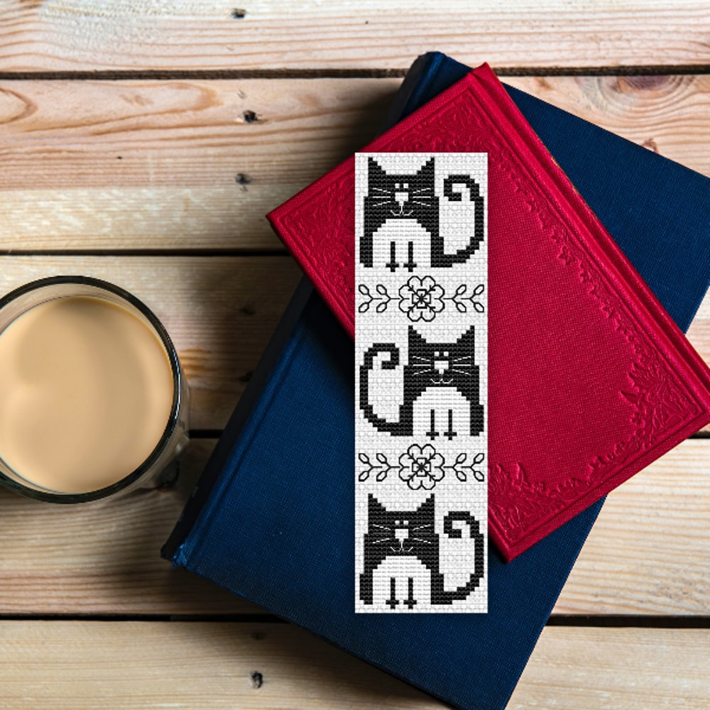 cross stitch bookmark pattern Tuxedo Cat