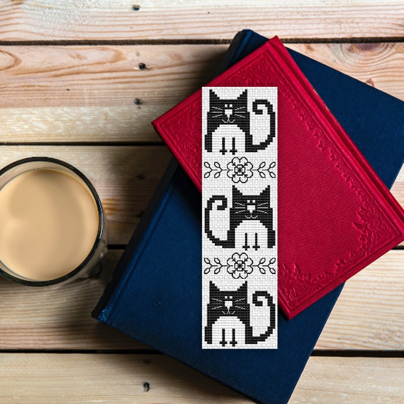 cross stitch bookmark pattern Tuxedo Cat