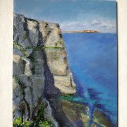 Rocky coast seascape original oil painting hand painted modern painting wall art 6x9 inches