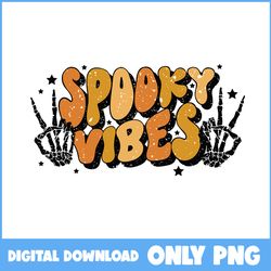 spooky vibes skeleton png, cute ghost png, pumpkin png, retro halloween png, halloween png, cartoon png, png file