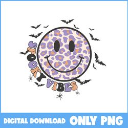 smiley face leopard sublimation png, spooky vibes png, retro halloween png, halloween png, cartoon png, png file