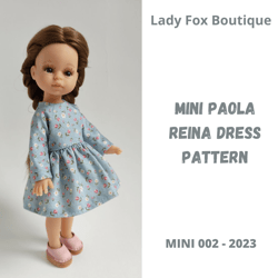 Dress pattern for Mini Amigas Paola Reina 21 cm and Kruselings dolls.