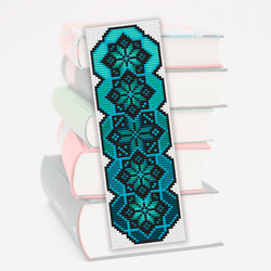 Cross stitch bookmark pattern Boho, Embroidery pattern, Folk Art cross stitch, Digital pattern, Green Blue colored