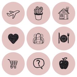 72 Lifestyle Instagram Highlight Icons.Pink Instagram Highlights Images.  Pink and Black Instagram Highlights Icons.