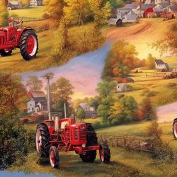 vintage farm scene 43 seamless tileable repeating pattern
