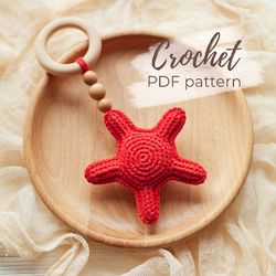 Starfish Baby Rattle Crochet Pattern - Newborn Sea Ocean Soft Toy Instruction PDF - Easy Tutorial for Beginners