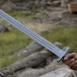super sharp steel beautiful handmade damascus steel 32 inches hunting sword with leather sheath sss-00786