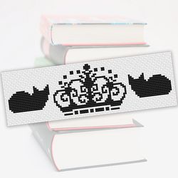 Cross stitch bookmark pattern Cats and Crown, Embroidery design, Monochrome cross stitch, Digital pattern