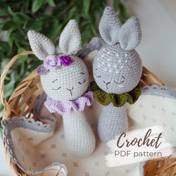 Bunny Baby Rattles Crochet Pattern - Newborn First Soft Toy Instruction PDF - Easy Tutorial for Beginners