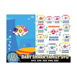 12 baby shark family svg, cute shark svg, shark shirt svg