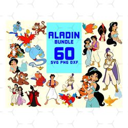 60 files aladin bundle svg, disney svg, aladin svg, jasmine svg, jafar svg, genie svg, princess svg, walt disney svg, ca
