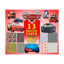 13 cars digital paper clipart, lightning mcqueen cars printable scrapbook paper, cars clipart, cars png