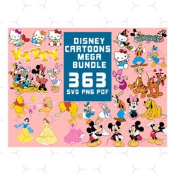 363 mega bundle disney cartoon svg, disney svg, cartoon svg, mickey svg, princess disney svg, hello kitty svg, disney ca