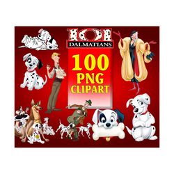 101 dalmatians clipart bundle, cruella dogs, disney clipart, 101 dalmations, cruella png
