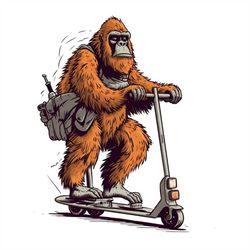 Bigfoot PNG sublimation design -Bigfoot riding a scooter instant digital downloads