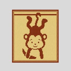 Loop yarn Finger knitted Monkey with banana-2 blanket pattern PDF Download