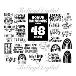 48 files boho rainbow bundle svg, trending svg, boho rainbow, quote svg, be kind aways, rainbow silhouette, funny quotes