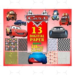 13 cars digital paper clipart, lightning mcqueen cars printable scrapbook paper, cars clipart, cars png