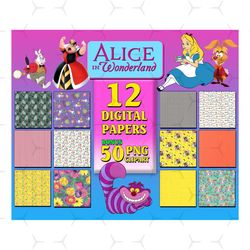 12 alice in wonderland digital paper, disney paper, alice scrapbook, alice wonderland png