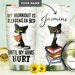 book cat personalized stainless steel tumbler, personalized tumblers, tumbler cups, custom tumblers