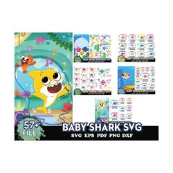 57 baby shark svg, shark family svg, cute shark svg