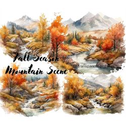 Autumn Mountains Watercolor Clipart Bundle, Transparent PNG, landscape clipart,  Instant Download, Scrapbook, Junk Journ