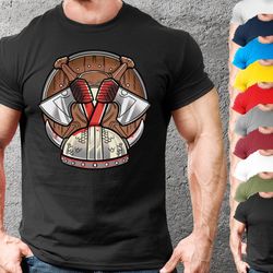 anime shield axes and helm viking norse history tshirt for men and women,cool t shirt norse viking warrior,viking shirt,