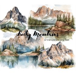 Rocky Mountains Watercolor Clipart Bundle, Transparent PNG, landscape clipart,  Instant Download, Scrapbook, Junk Journa