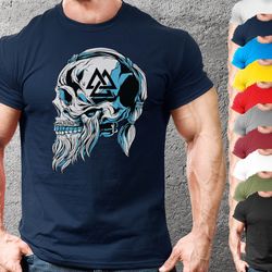cartoon valknut viking skull bearded shirt,norse mythology warriors tshirt unique unisex,norse mythology viking shirt wa