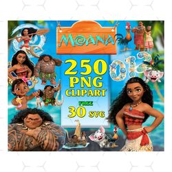 250 moana clipart digital bundle, moana hawaii font, moana birthday, moana party, moana download, moana alphabet, moana