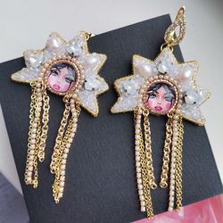 Wedding earrings Matryoshka, handmade nesting dolls jewelry