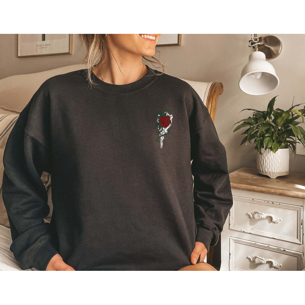 Skeleton Hand and Rose Sweatshirt Perfect Gift for Men Women and Teens Who Love Cool Skull Pullovers and Goth Art - 2.jpg