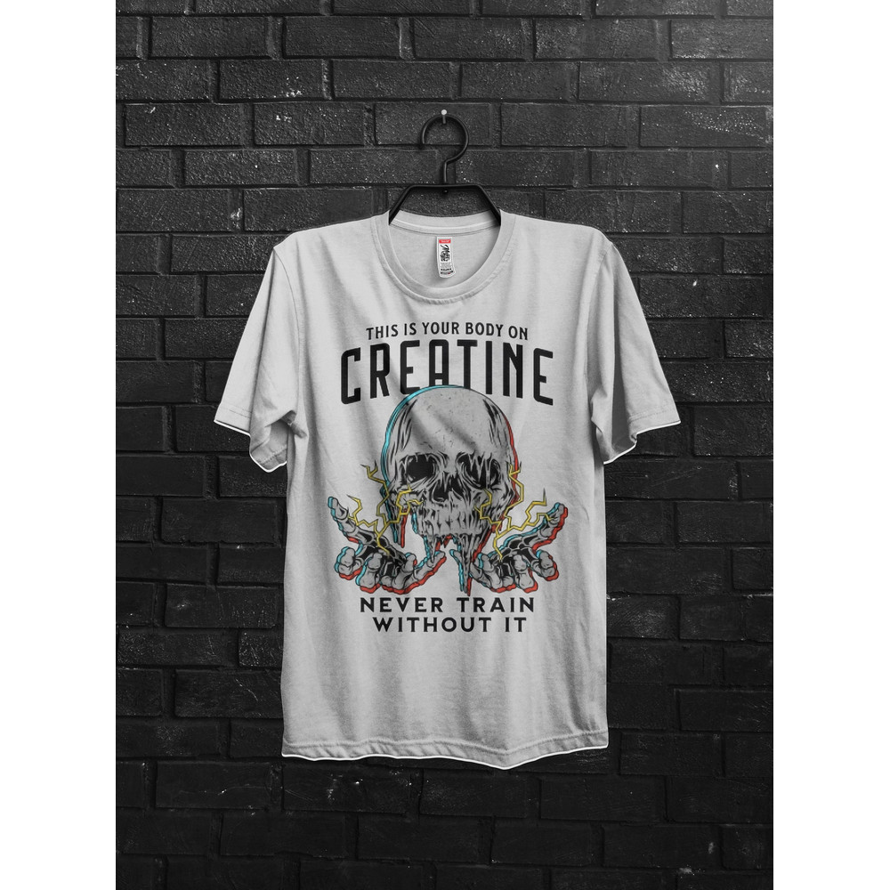 Skull with lightning bolt gym gift shirt for man,Creatine workout tee,Raw power and intensity apparel,Intense skull design bolt bodybuilder - 1.jpg