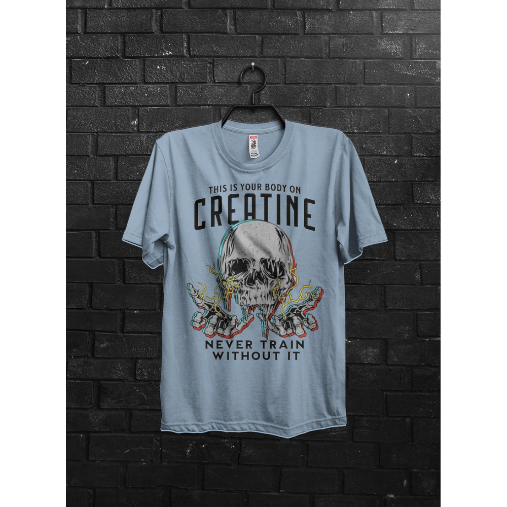 Skull with lightning bolt gym gift shirt for man,Creatine workout tee,Raw power and intensity apparel,Intense skull design bolt bodybuilder - 3.jpg