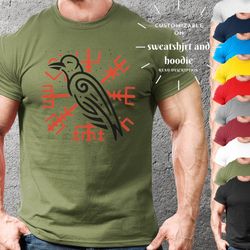 vintage gift t shirt for viking warrior for man crow norse mythology runes,valhalla shirt vegvisir gift for nordic,norse
