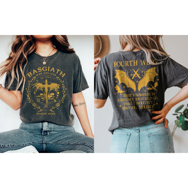 Comfort Colors Basgiath War College 2 Sided Shirt, Fourth Wing Shirt, Dragon Rider Violet Sorrengail Xaden Riorson Fantasy Bookish, Empyrean - 1.jpg