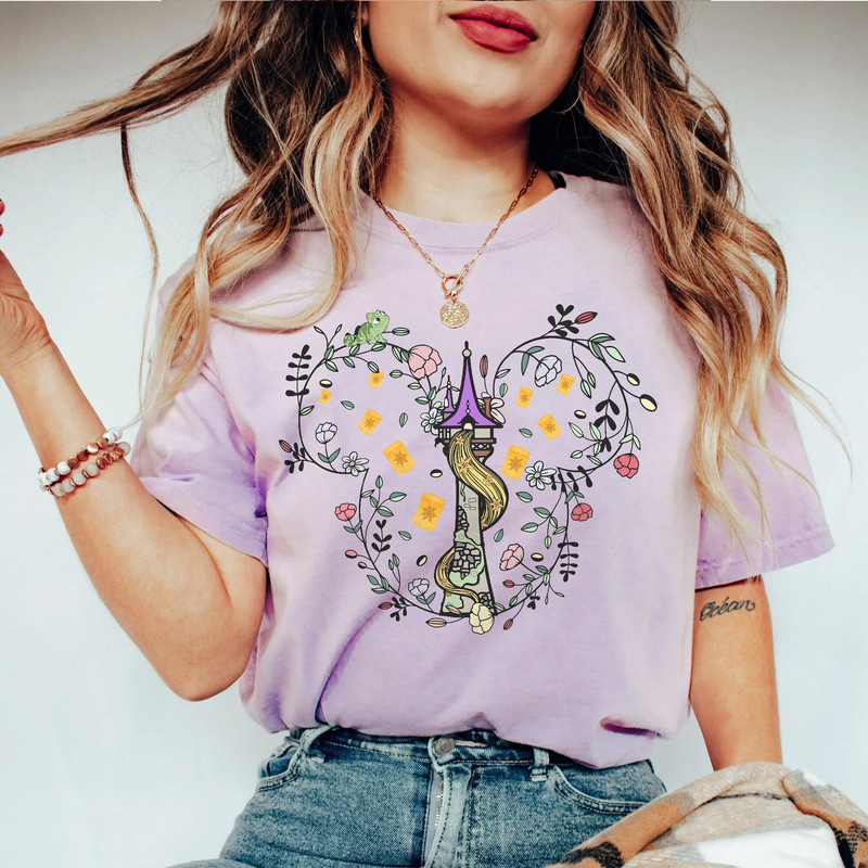 Comfort Colors Disney Castle Flower Tangled Rapunzel Floral Shirt, Aurora Shirt, Briar Rose, Fairy Godmothers Shirt,Princess Castle Shirt - 1.jpg