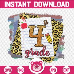 back to school, fourth grade leopard clipart, png file for sublimation, first day of school, printable, 4th grade